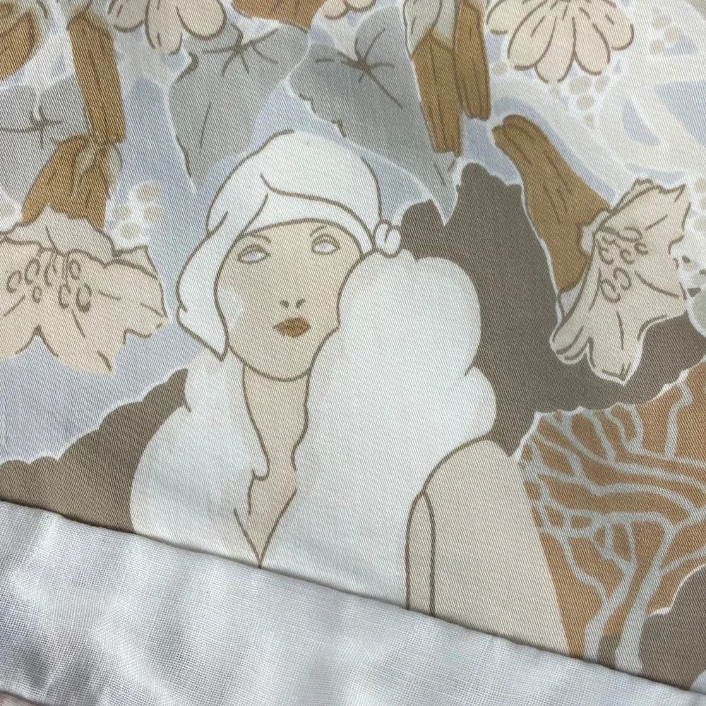 Vintage Cushion Cover 1970s Illustration Handmade Brown White Floral Women Home